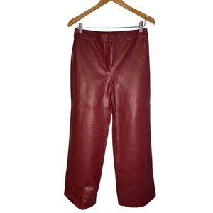 Bagatelle Collection Burgundy Faux Leather Wide Leg crop Pants Trendy Statement